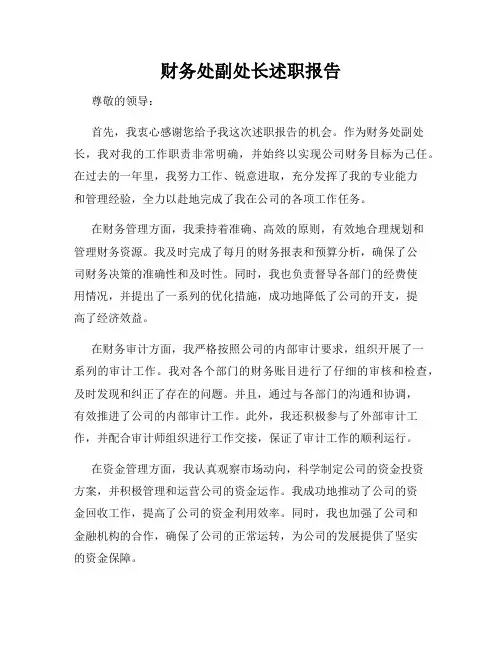 财务处副处长述职报告