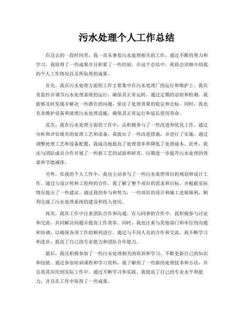 污水处理个人工作总结