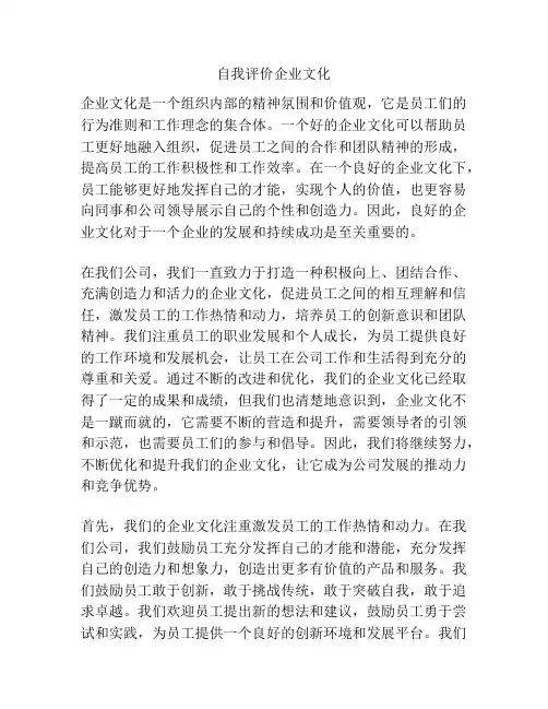 自我评价企业文化