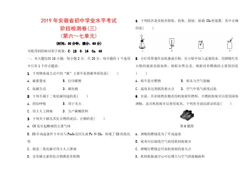 2019年安徽省初中学业水平考试 阶段检测卷(三)