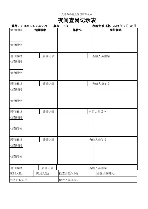 常用工具-夜间查岗记录表