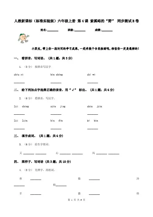 人教新课标(标准实验版)六年级上册 第4课 索溪峪的“野” 同步测试B卷