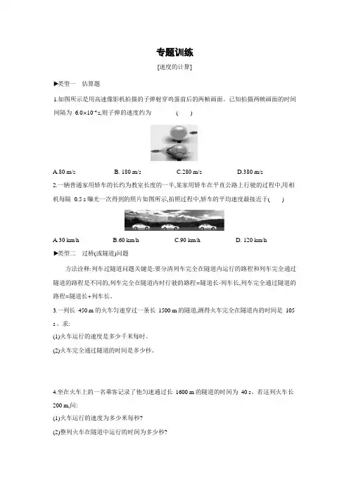 沪科版物理八年级上册课课练：第2章 运动的世界  专题训练  速度的计算(含答案)