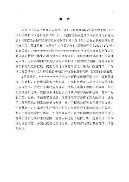 乙炔气体生产安全预评价报告{修}