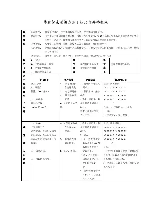 接力跑下压式传接棒 教案-2021-2022学年高中体育与健康人教版全一册