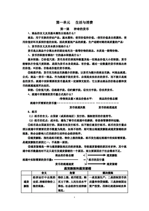 《经济生活》基本知识点