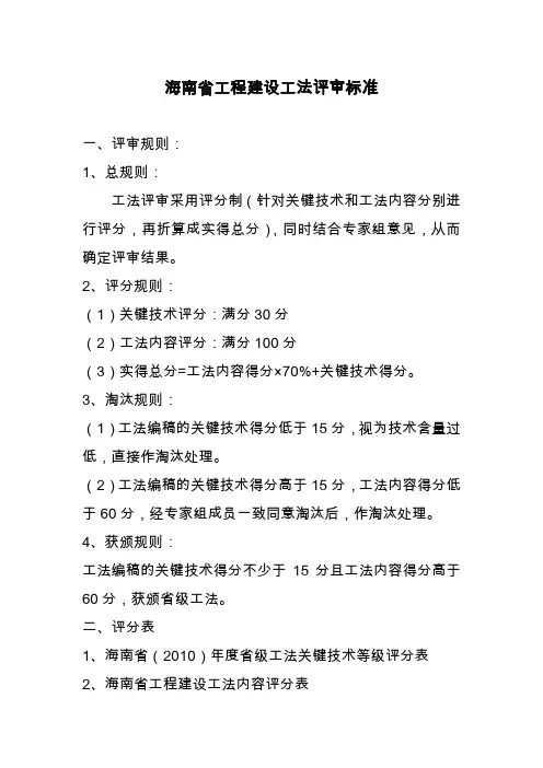 海南工程建设工法评审标准