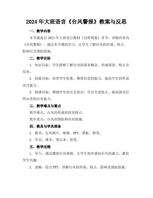 2024年大班语言《台风警报》教案与反思