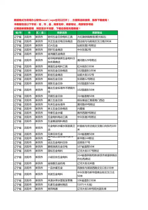 2020新版辽宁省沈阳市新民市五金工商企业公司商家名录名单黄页联系电话号码地址大全98家