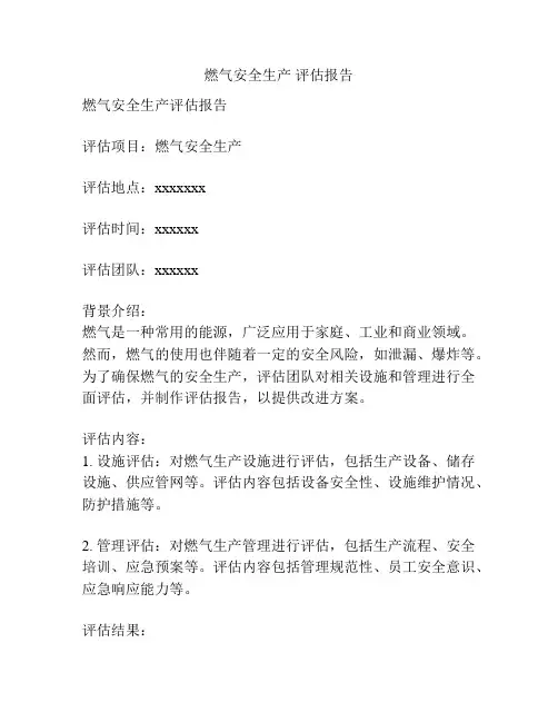 燃气安全生产 评估报告