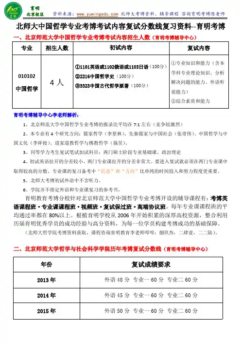 北京师范大学中国哲学专业复试分数线报录比考点整理-育明考博