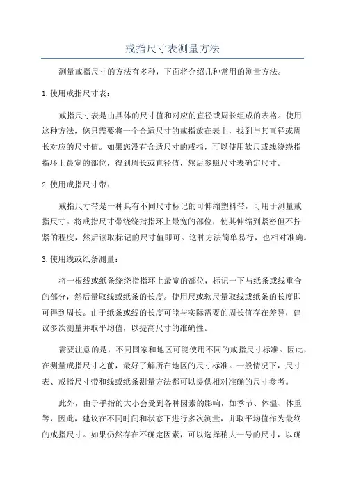 戒指尺寸表测量方法