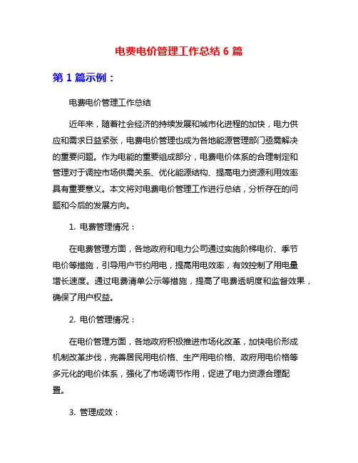 电费电价管理工作总结6篇