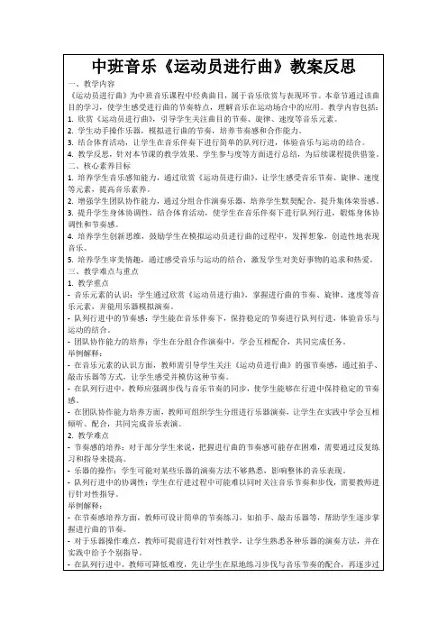 中班音乐《运动员进行曲》教案反思