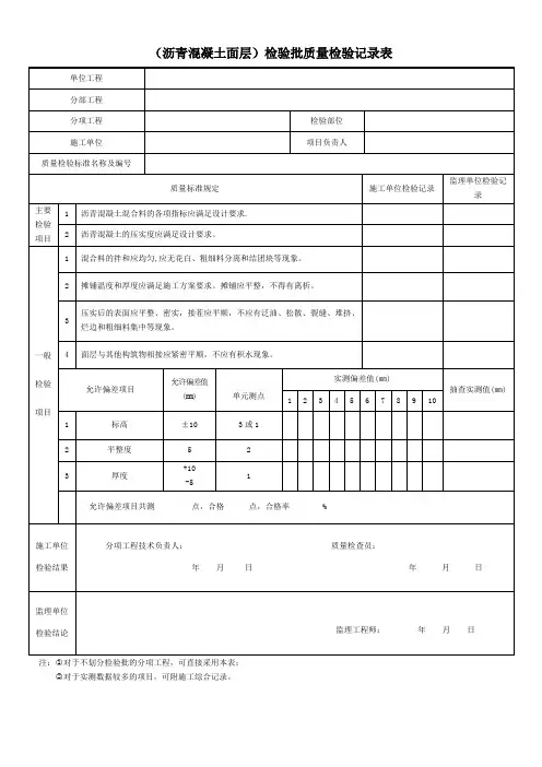 (沥青混凝土面层)检验批质量检验记录表