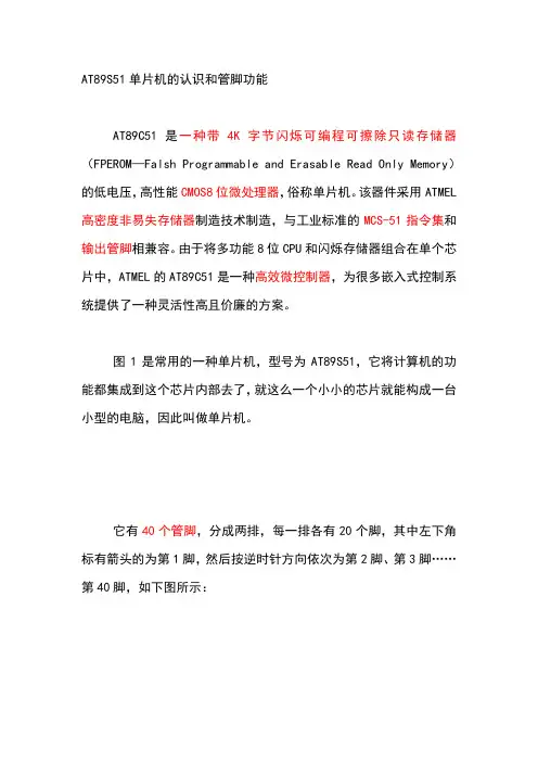 AT89S51单片机的认识和管脚功能