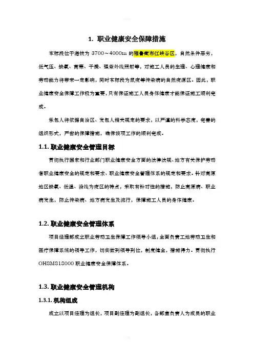 高海拔项目职业健康安全保障措施方案