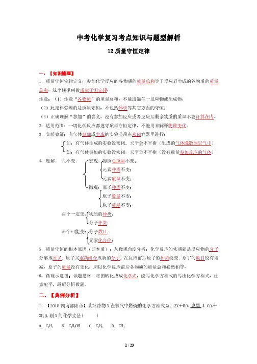 中考化学复习考点知识与题型解析12---质量守恒定律(解析版)