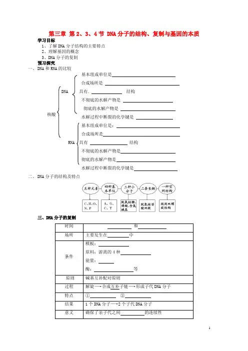 人教版2020高中生物 第三章 基因的本质 第2、3、4节 DNA分子的结构、复制与基因的本质学案