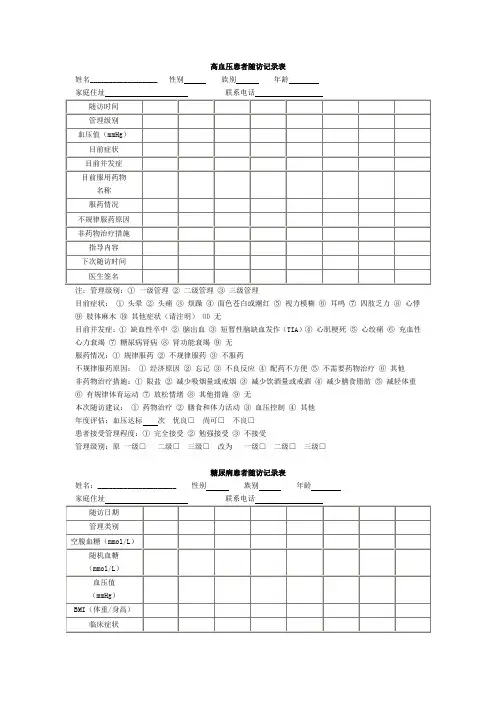 高血压患者随访记录表