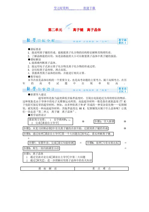高中化学 专题 第二单元 离子键 离子晶体教学设计 苏教选修