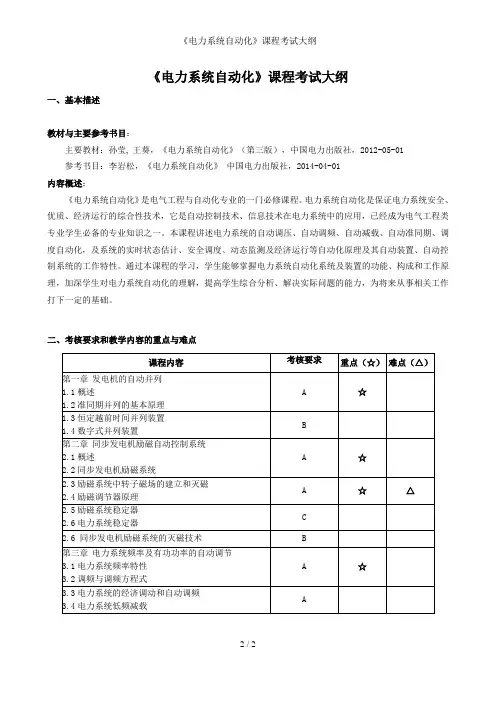 《电力系统自动化》课程考试大纲