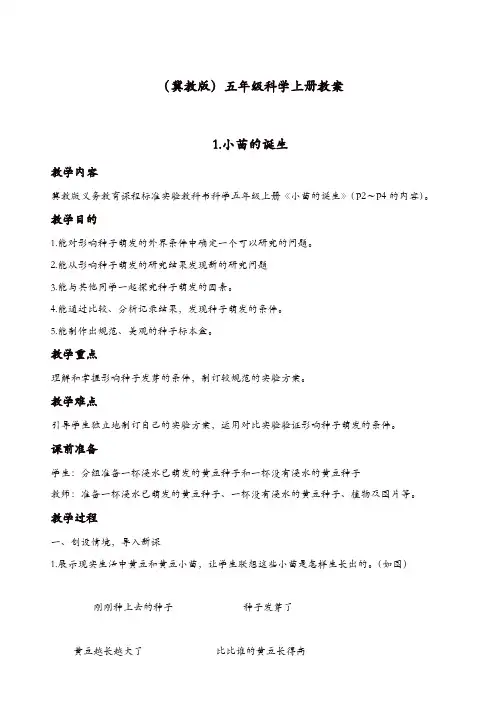 冀教版小学科学五年级上册：《1小苗的诞生_》教案_(1)【精品】
