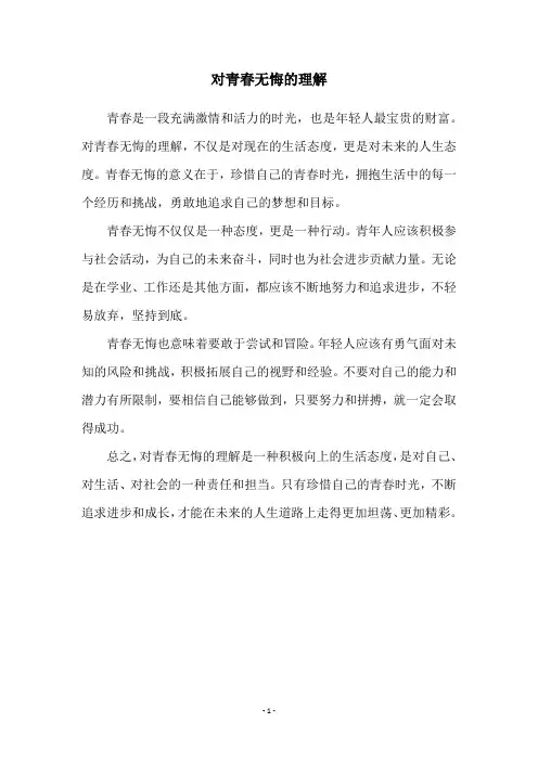 对青春无悔的理解
