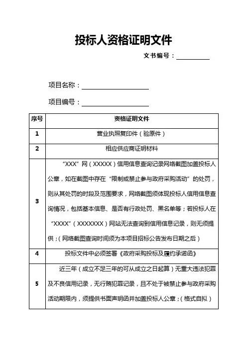 投标人资格证明文件