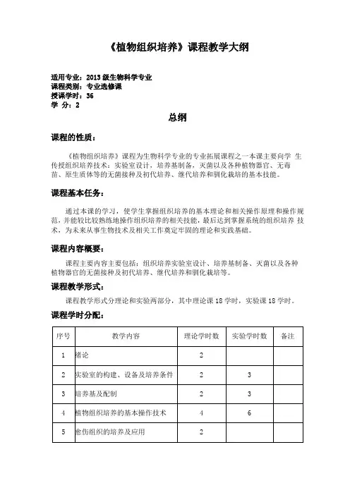 27植物组织培养课程教学大纲