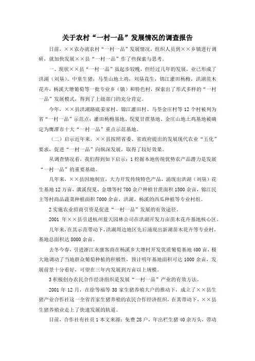 最新-关于农村一村一品发展情况的调查报告 精品