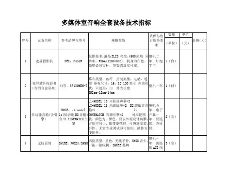 多媒体室音响全套设备技术指标