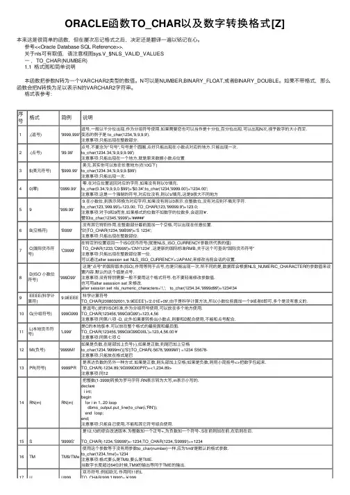 ORACLE函数TO_CHAR以及数字转换格式[Z]