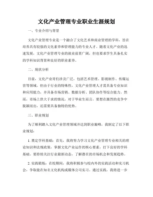 文化产业管理专业职业生涯规划