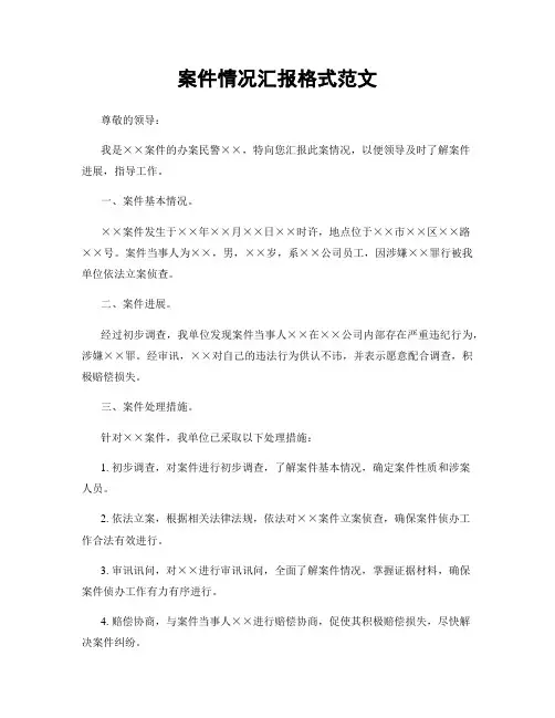 案件情况汇报格式范文