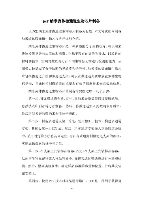 pcr纳米流体微通道生物芯片制备