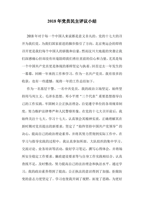 2018年党员民主评议小结