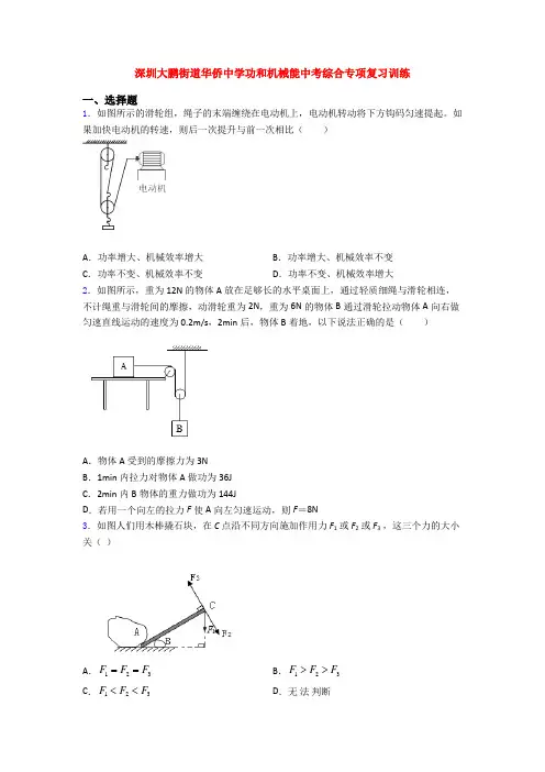 深圳大鹏街道华侨中学功和机械能中考综合专项复习训练