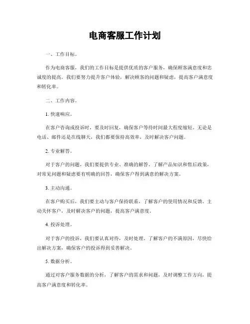 电商客服工作计划