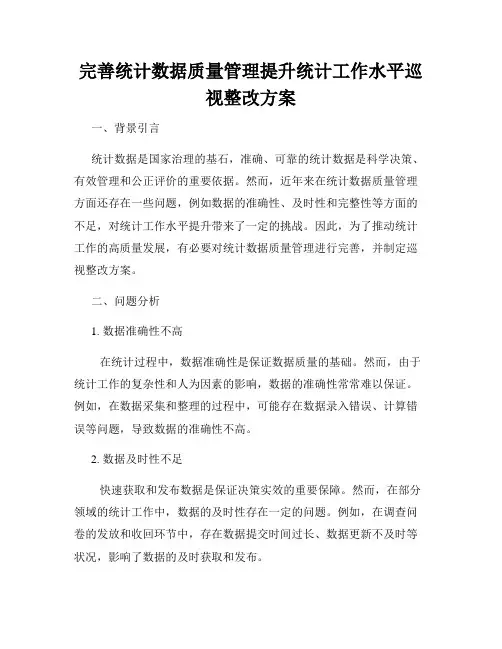完善统计数据质量管理提升统计工作水平巡视整改方案
