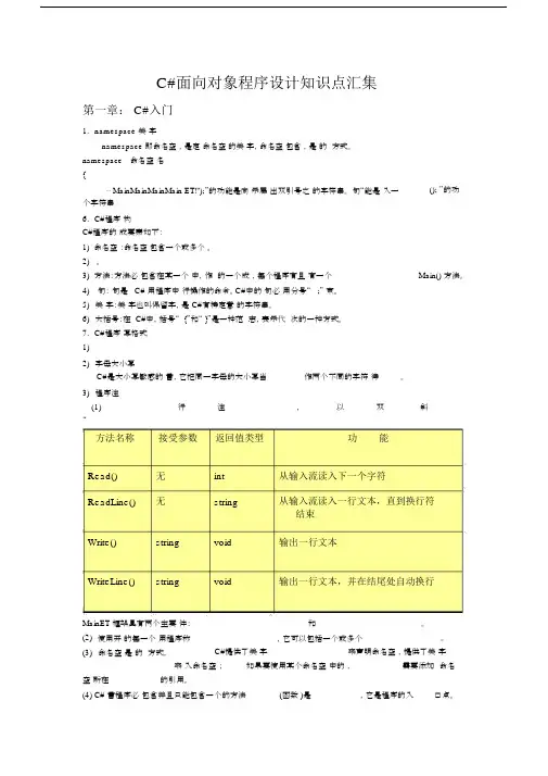 C#面向对象程序设计学习知识点汇集.doc