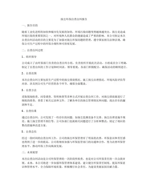 扬尘环保自查自纠报告