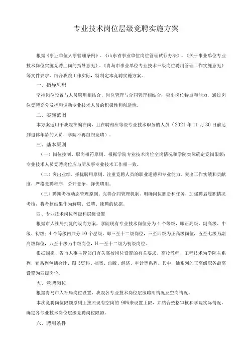 专业技术岗位层级竞聘实施方案