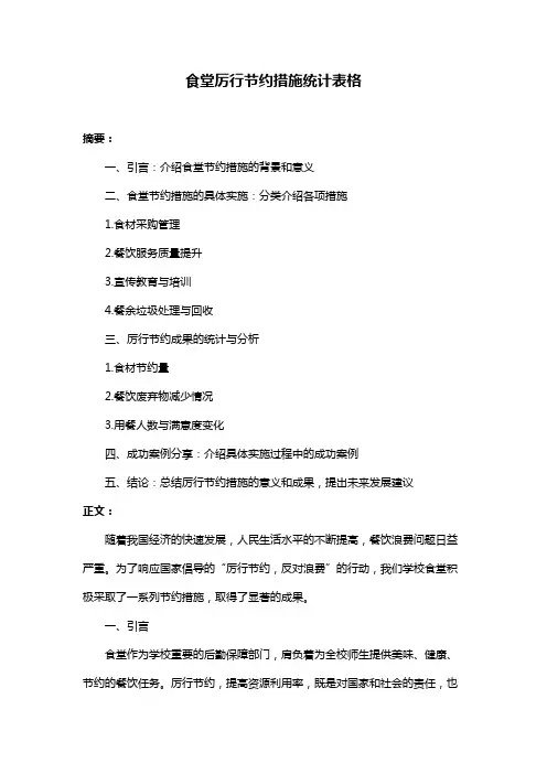食堂厉行节约措施统计表格