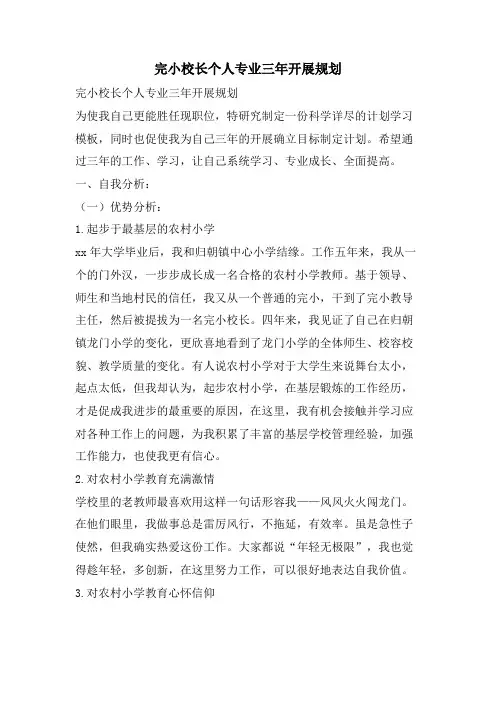 完小校长个人专业三年发展规划
