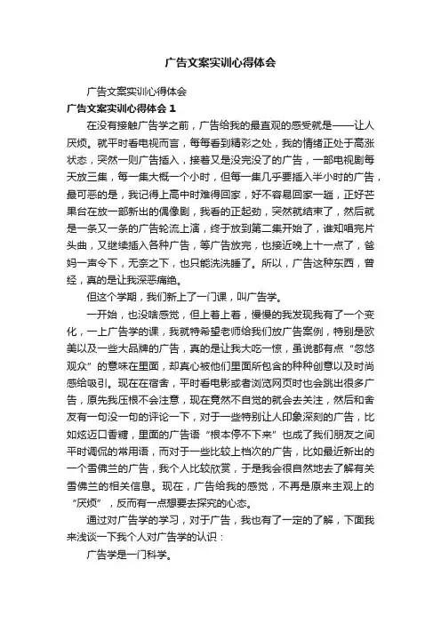 广告文案实训心得体会