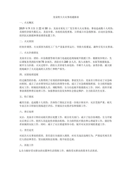 龙泉特大火灾事故通报表