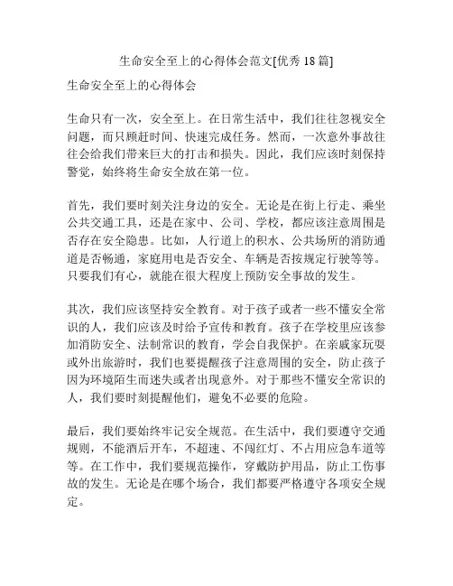 生命安全至上的心得体会范文[优秀18篇]