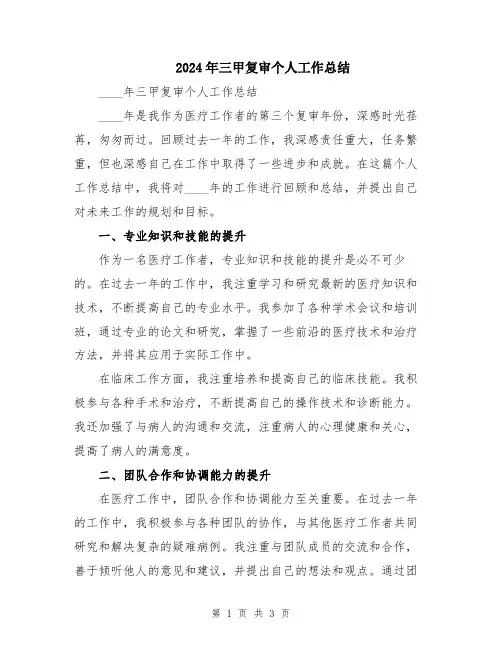 2024年三甲复审个人工作总结