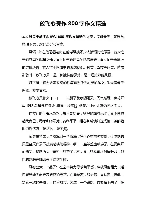 放飞心灵作800字作文精选